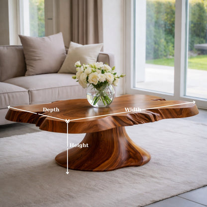 Solid Wood Live Edge Coffee Table with Sculptural Pedestal Base and Organic Form - view 7 of 9