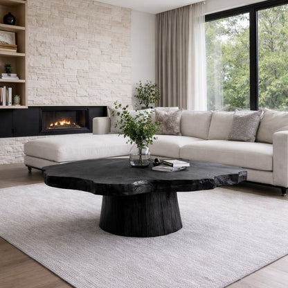 Solid Wood Live Edge Coffee Table with Round Pedestal Base and Natural Grain - view 5 of 9