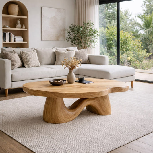 Solid Wood Coffee Table with Sculptural Wave Base and Organic Curved Design - view 1 of 9