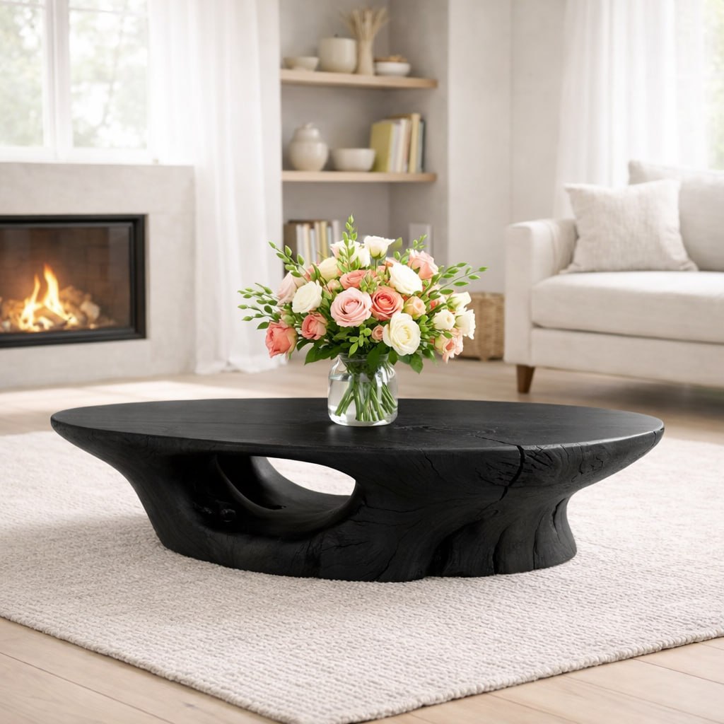 Solid Wood Coffee Table with Organic Sculpted Base and Natural Rustic Form - view 5 of 9