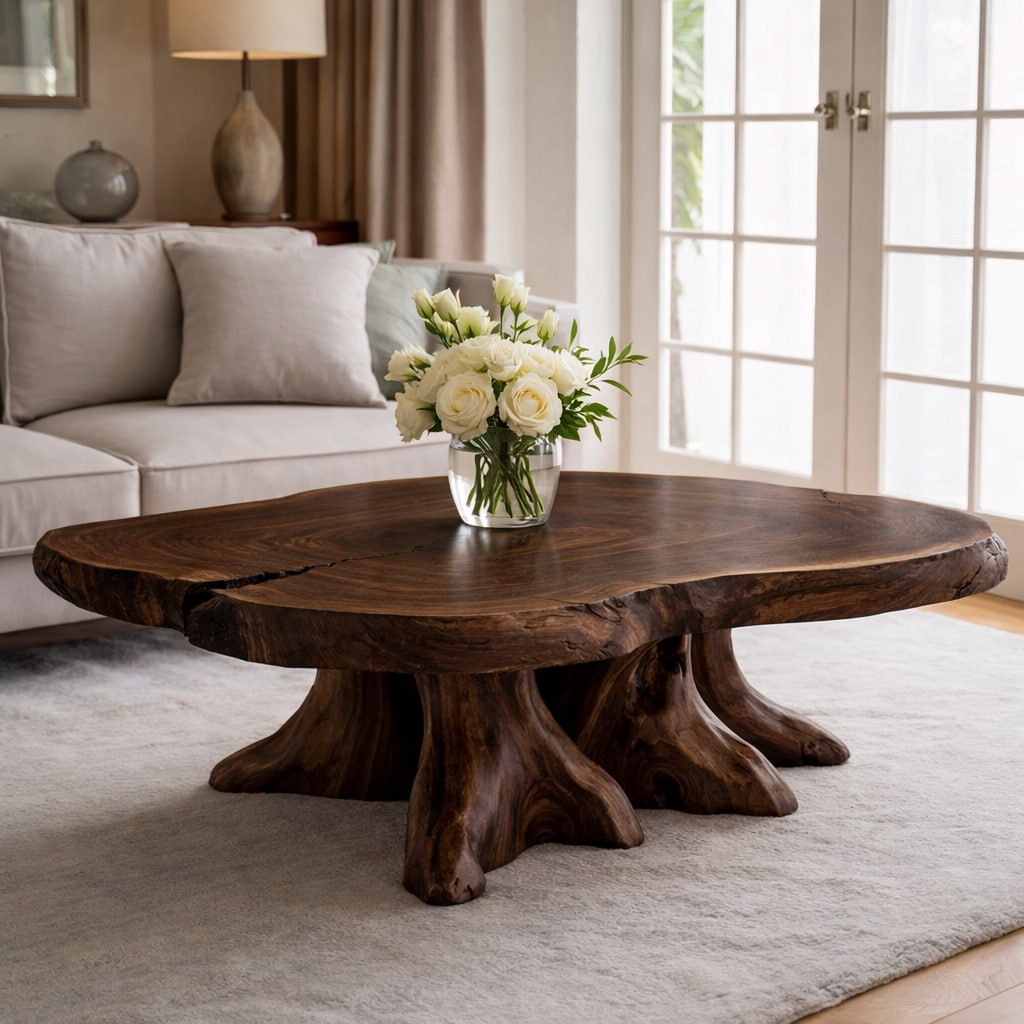 Solid Wood Live Edge Coffee Table with Tree Root Base and Natural Rustic Design - view 3 of 9