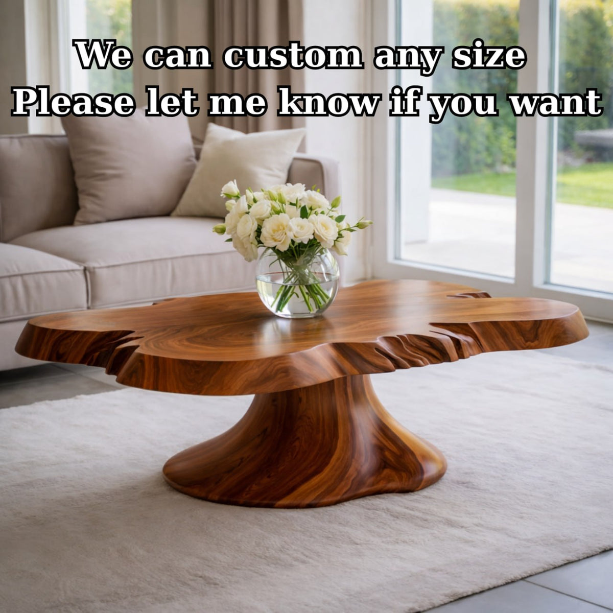 Solid Wood Live Edge Coffee Table with Sculptural Pedestal Base and Organic Form - view 8 of 9