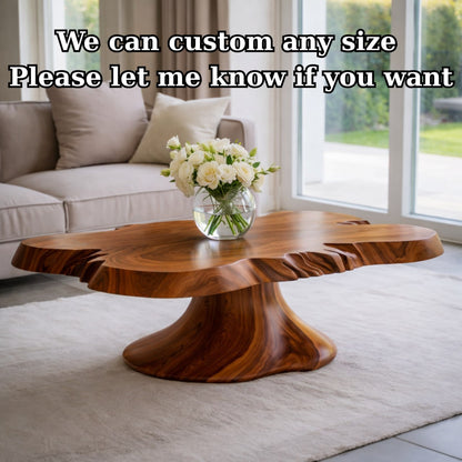 Solid Wood Live Edge Coffee Table with Sculptural Pedestal Base and Organic Form - view 8 of 9