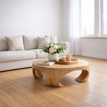 Solid Wood Round Coffee Table with Sculptural Curved Base and Organic Design - view 4 of 9
