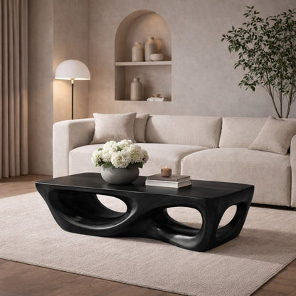 Solid Wood Coffee Table with Sculptural Hollow Base and Organic Curved Design - view 5 of 9