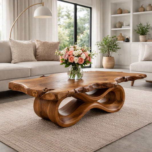 Solid Wood Live Edge Coffee Table with Sculptural Wave Base and Organic Design - view 1 of 9