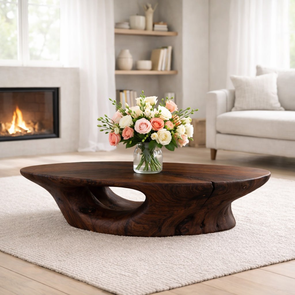 Solid Wood Coffee Table with Organic Sculpted Base and Natural Rustic Form - view 4 of 9
