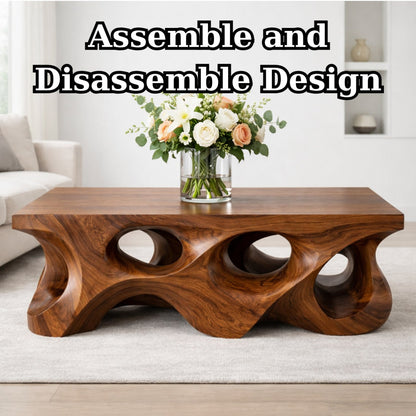 Solid Wood Coffee Table with Sculptural Hollow Base and Organic Carved Design - view 9 of 9
