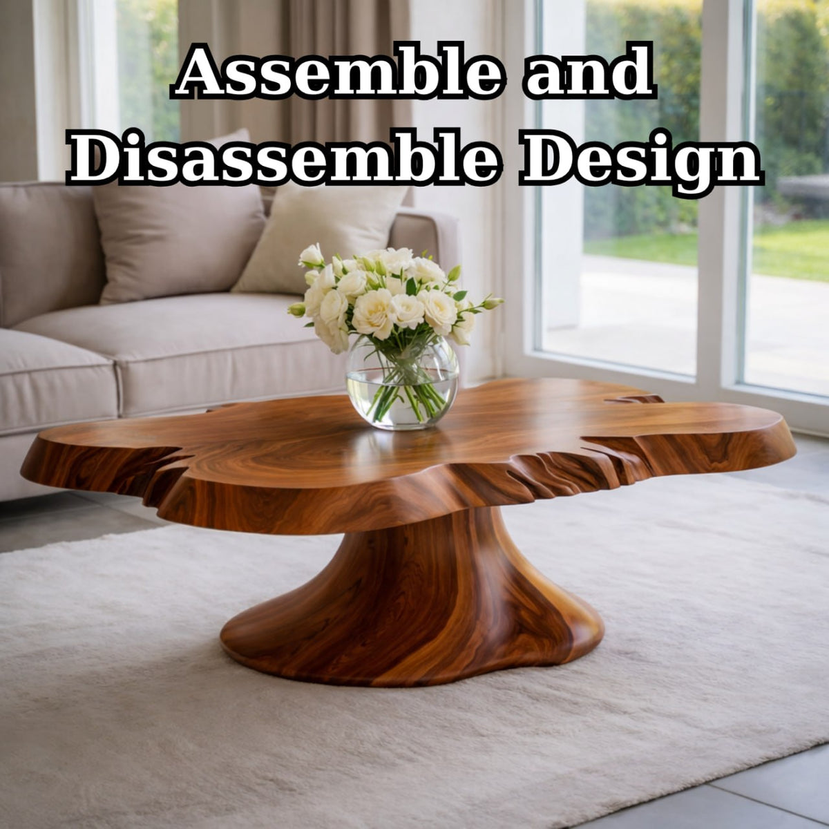Solid Wood Live Edge Coffee Table with Sculptural Pedestal Base and Organic Form - view 9 of 9