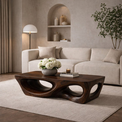 Solid Wood Coffee Table with Sculptural Hollow Base and Organic Curved Design - view 4 of 9
