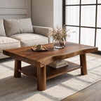 Solid Wood Coffee Table with Lower Shelf and Curved Edge Top Design - view 1 of 9