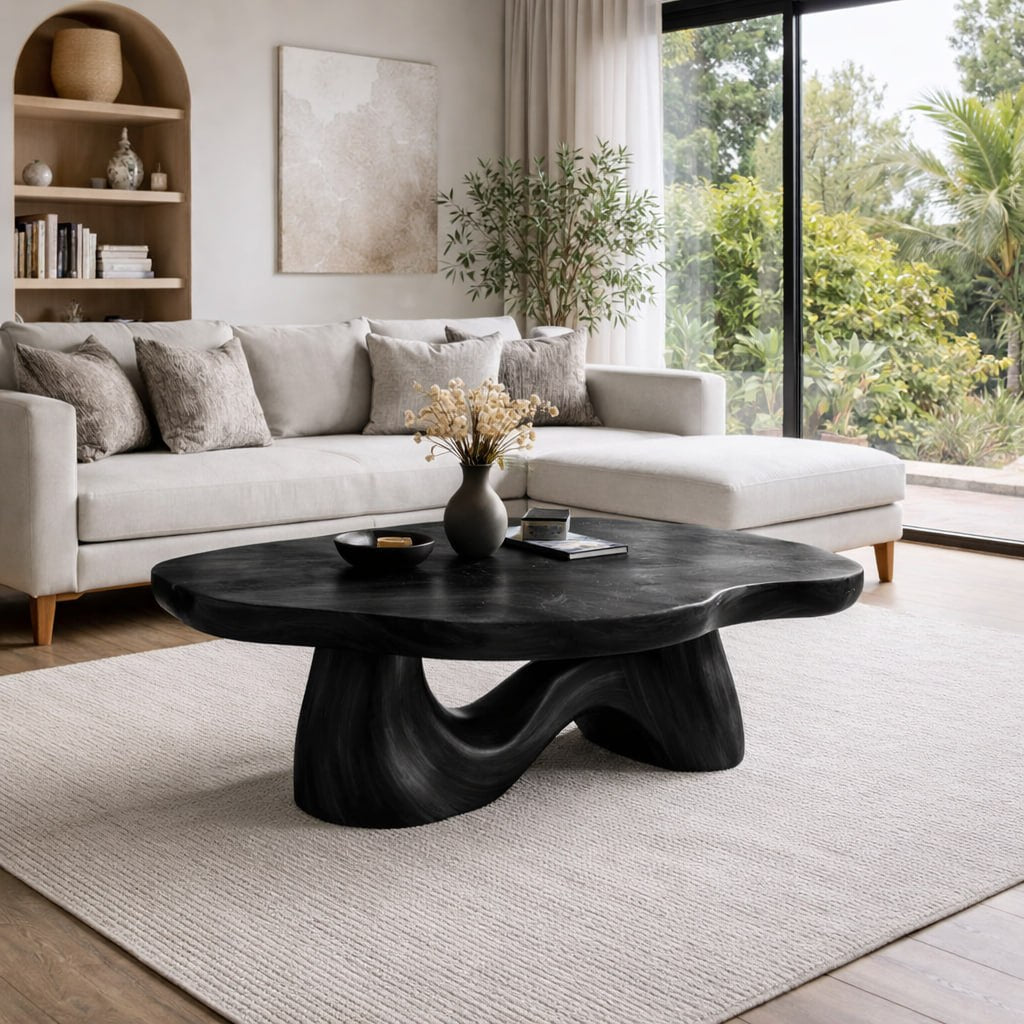 Solid Wood Coffee Table with Sculptural Wave Base and Organic Curved Design - view 4 of 9