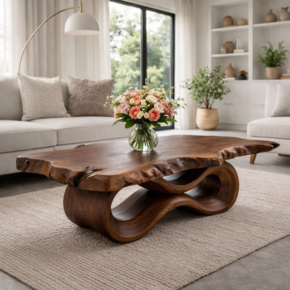 Solid Wood Live Edge Coffee Table with Sculptural Wave Base and Organic Design - view 3 of 9