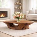 Solid Wood Coffee Table with Organic Sculpted Base and Natural Rustic Form - view 3 of 9