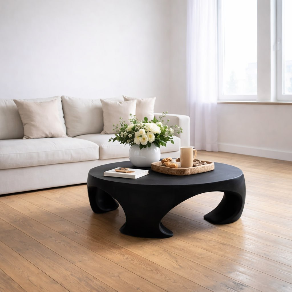 Solid Wood Round Coffee Table with Sculptural Curved Base and Organic Design - view 5 of 9