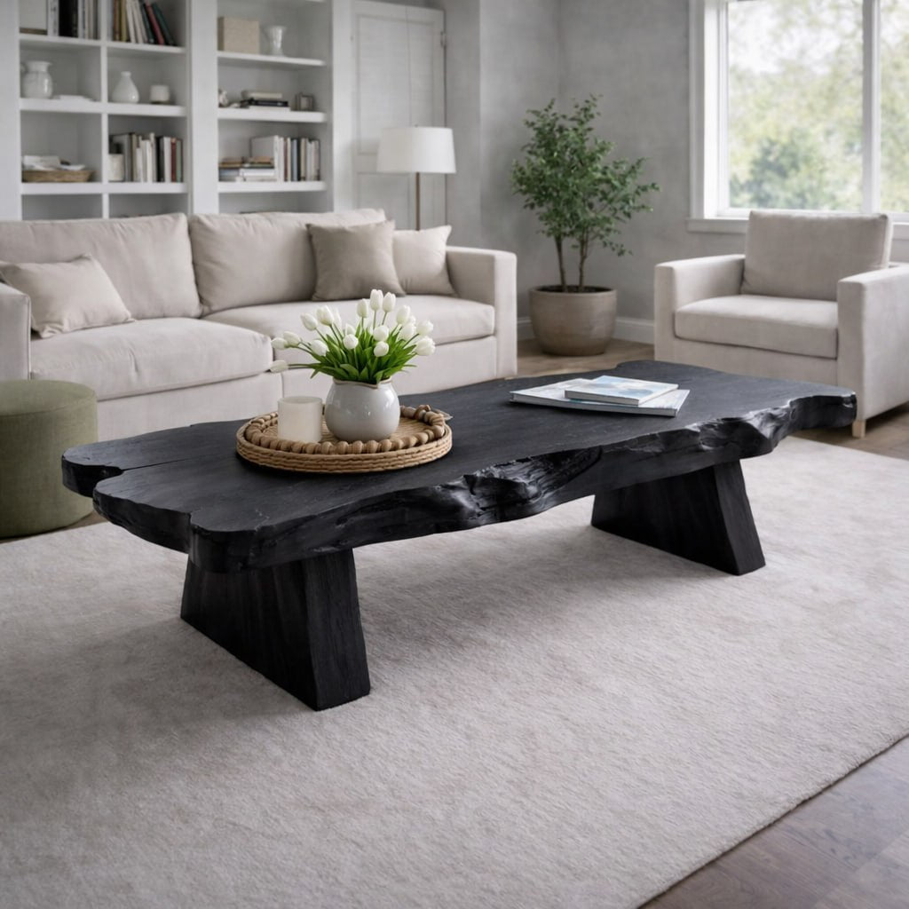 Solid Wood Live Edge Coffee Table with Rustic Slab Top and Thick Block Legs - view 5 of 9