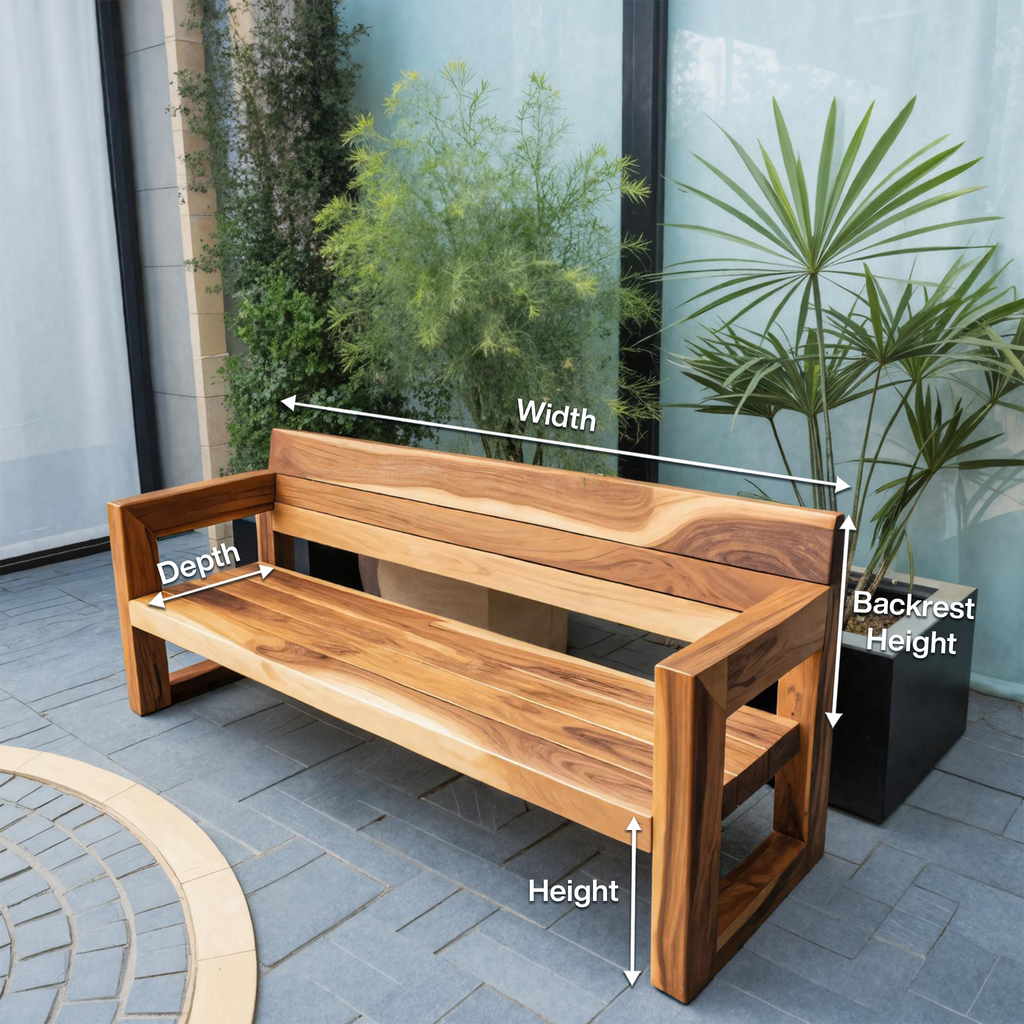 Modern Solid Wood Outdoor Bench With Armrests For Garden Or Entryway - view 8 of 8