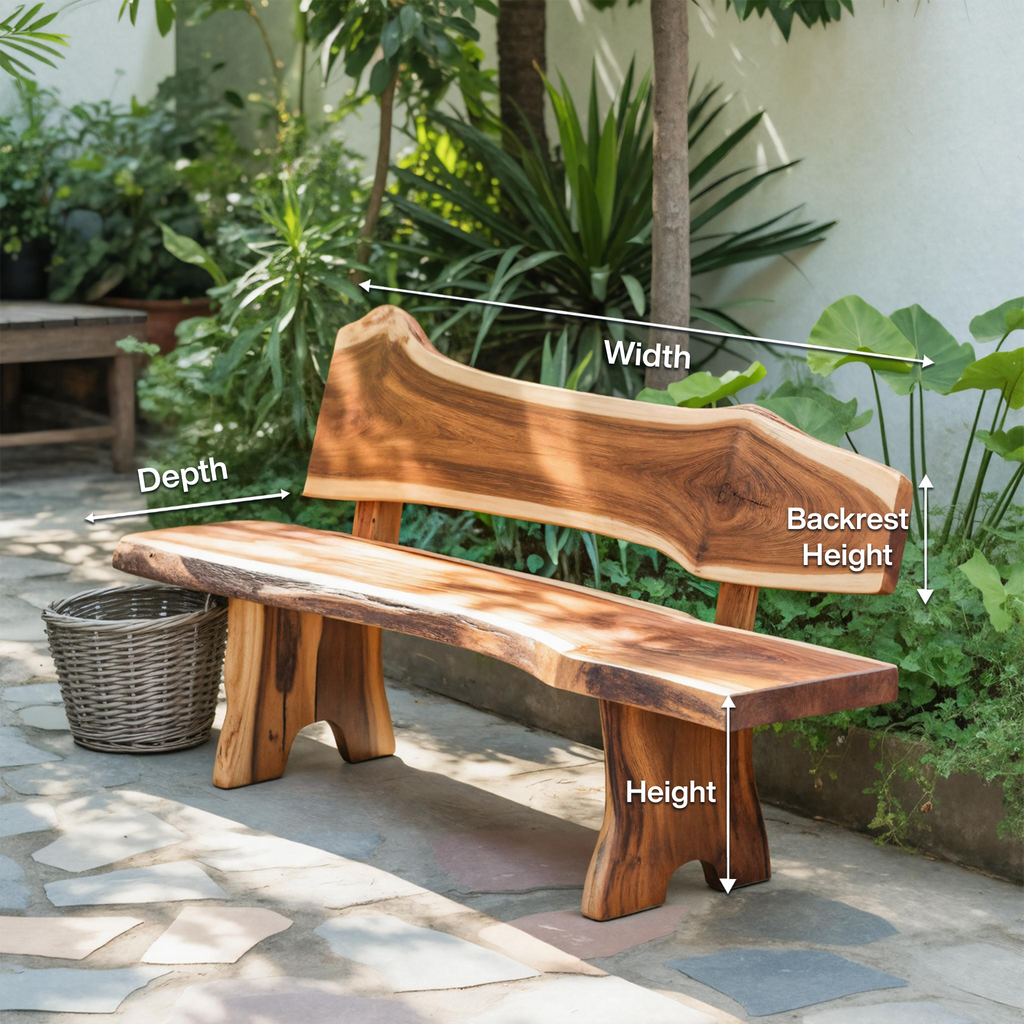 Rustic Live Edge Outdoor Bench With Curved Back For Patio Or Garden - view 8 of 8