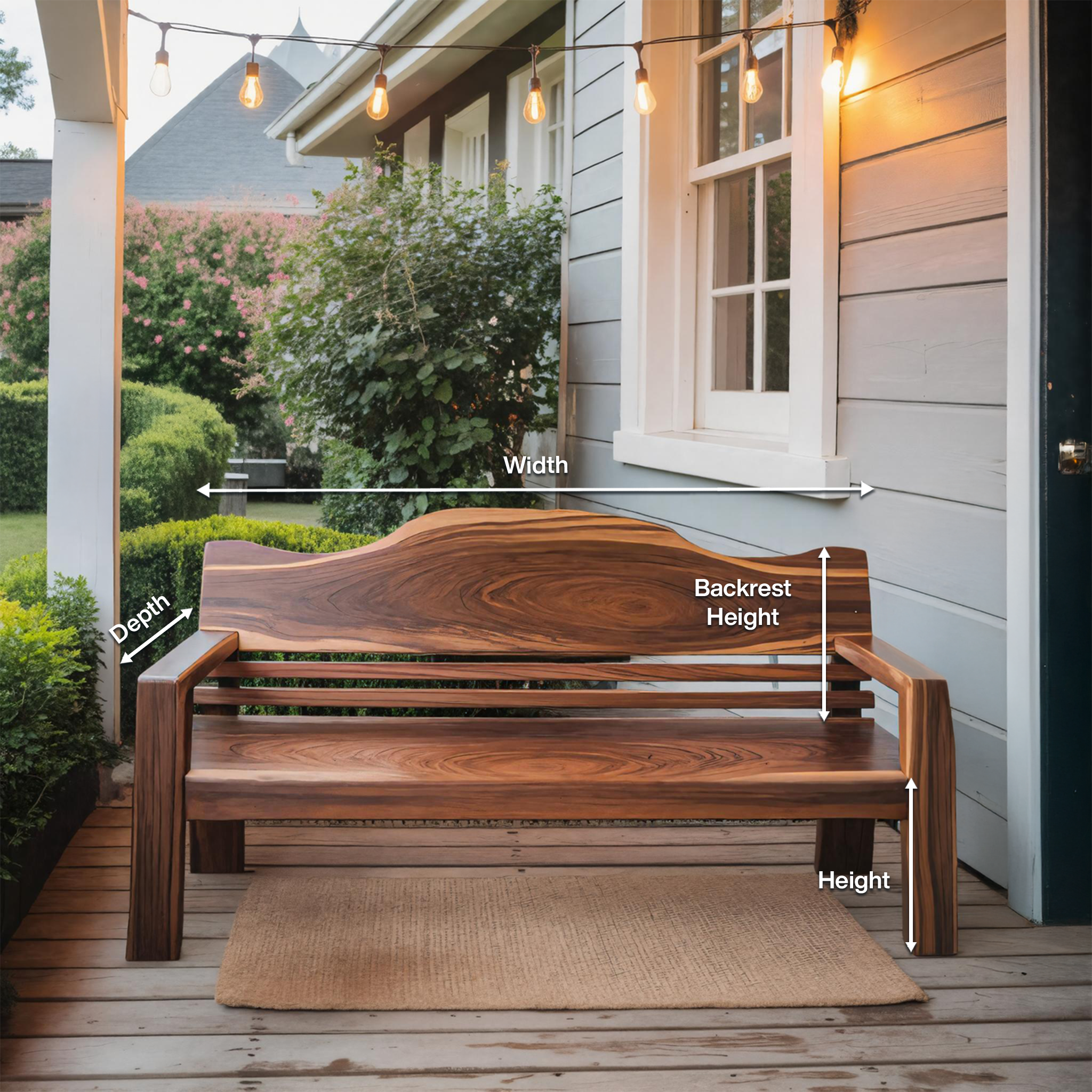 Rustic Outdoor Wooden Bench With Curved Backrest For Garden Or Porch - view 8 of 8