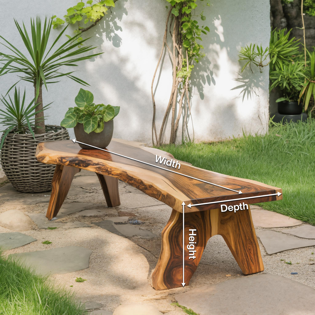 Rustic Live Edge Wooden Bench For Patio Or Garden - view 8 of 8