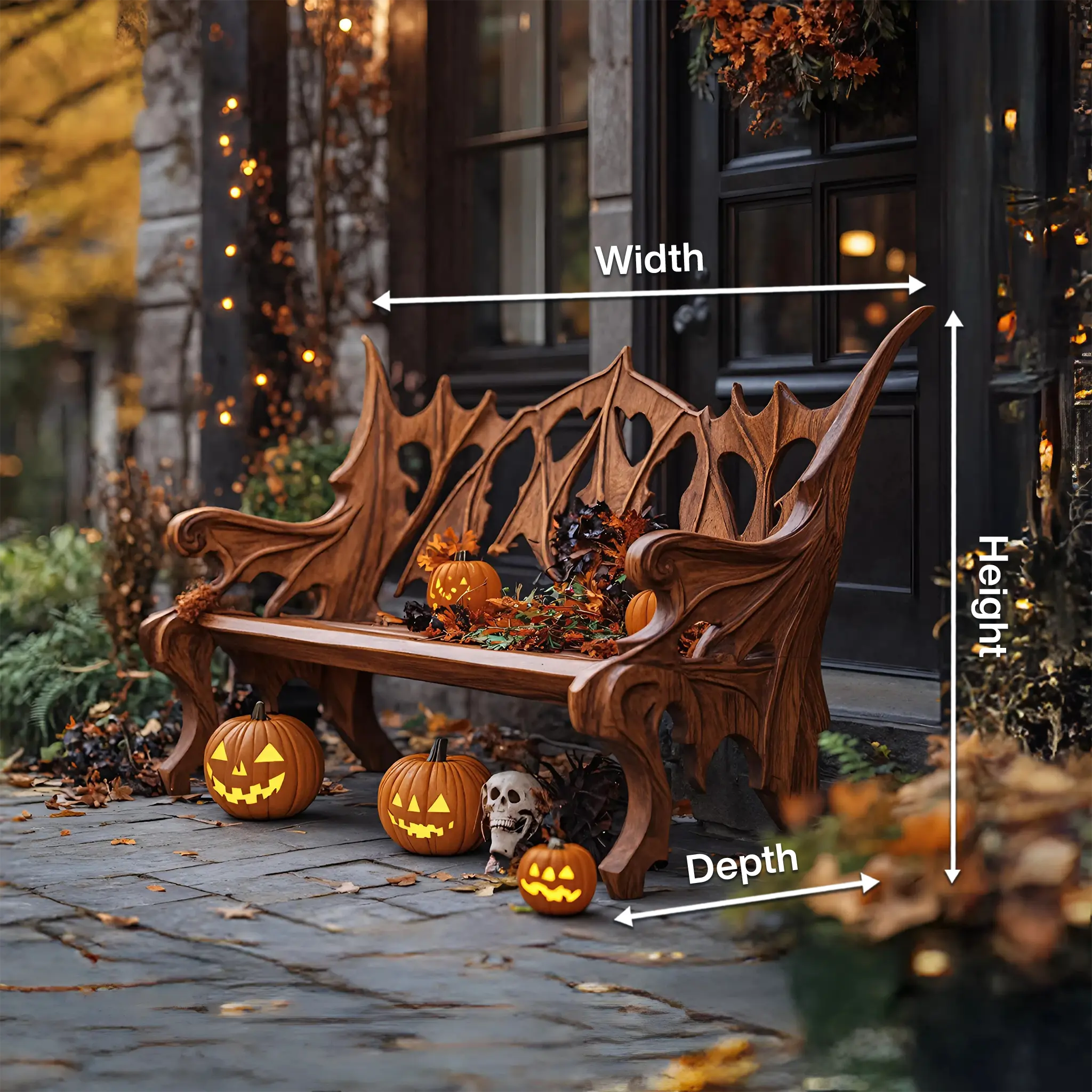Mid Century Solid Wood Halloween Bench For Festive Outdoor Decor - view 7 of 7