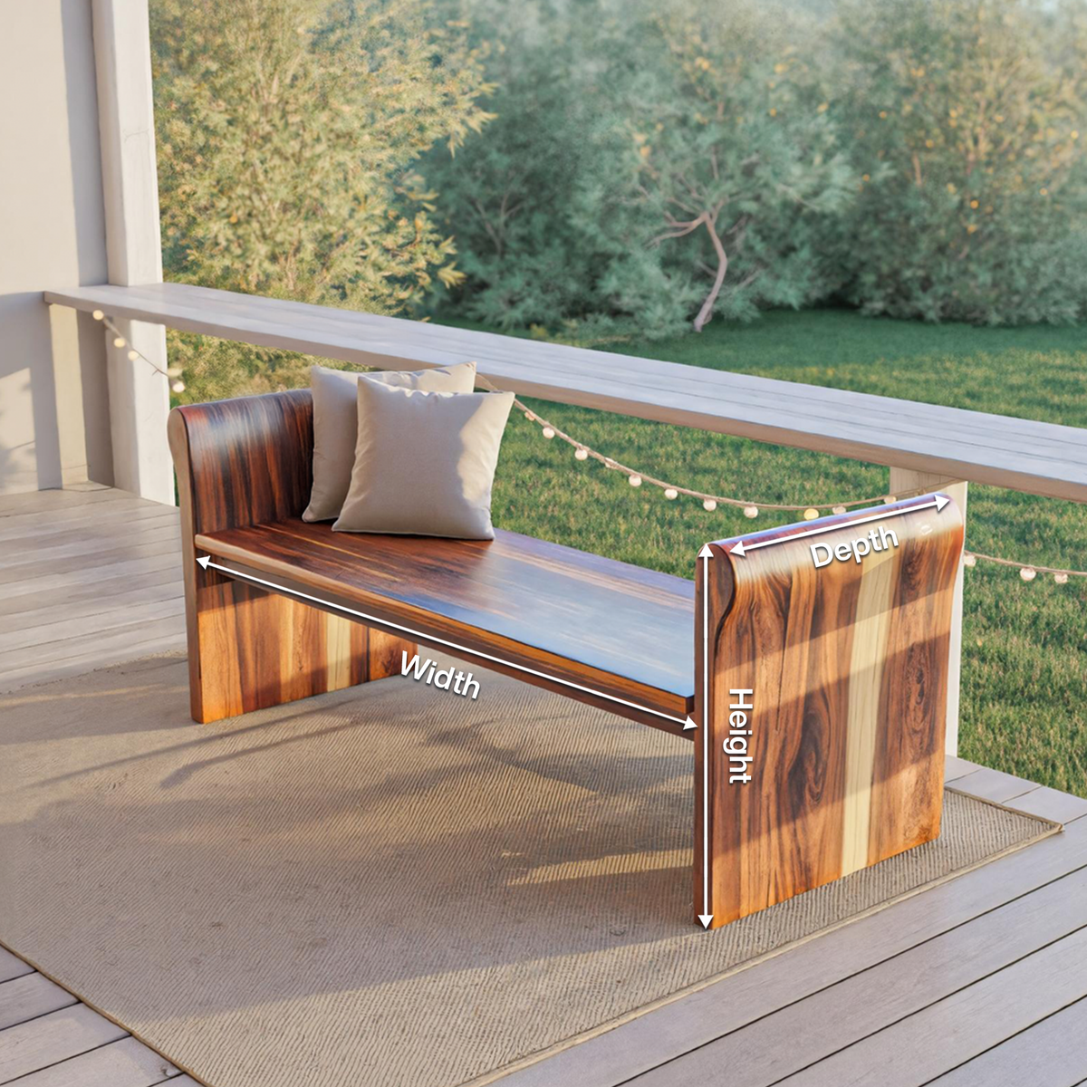 Contemporary Wood Bench With Rounded Armrests For Porch Or Garden - view 8 of 8