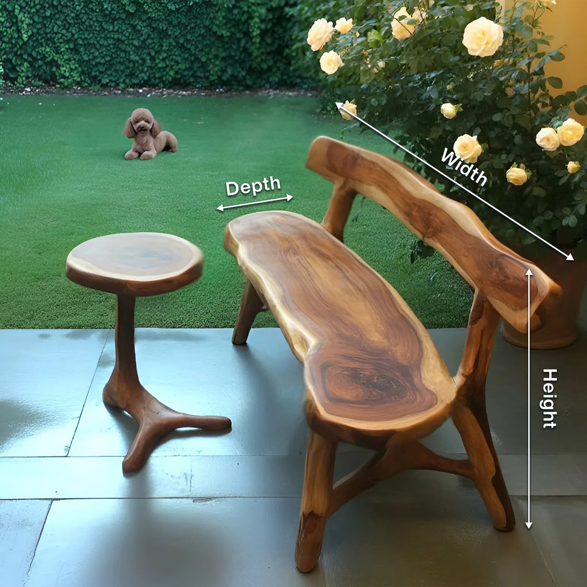 Rustic Live Edge Bench With Backrest For Garden Patio And Balcony - view 8 of 8
