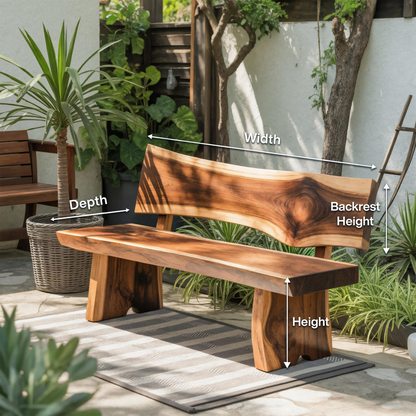 Contemporary Outdoor Wood Bench With Sculpted Back For Patio Or Courtyard - view 8 of 8