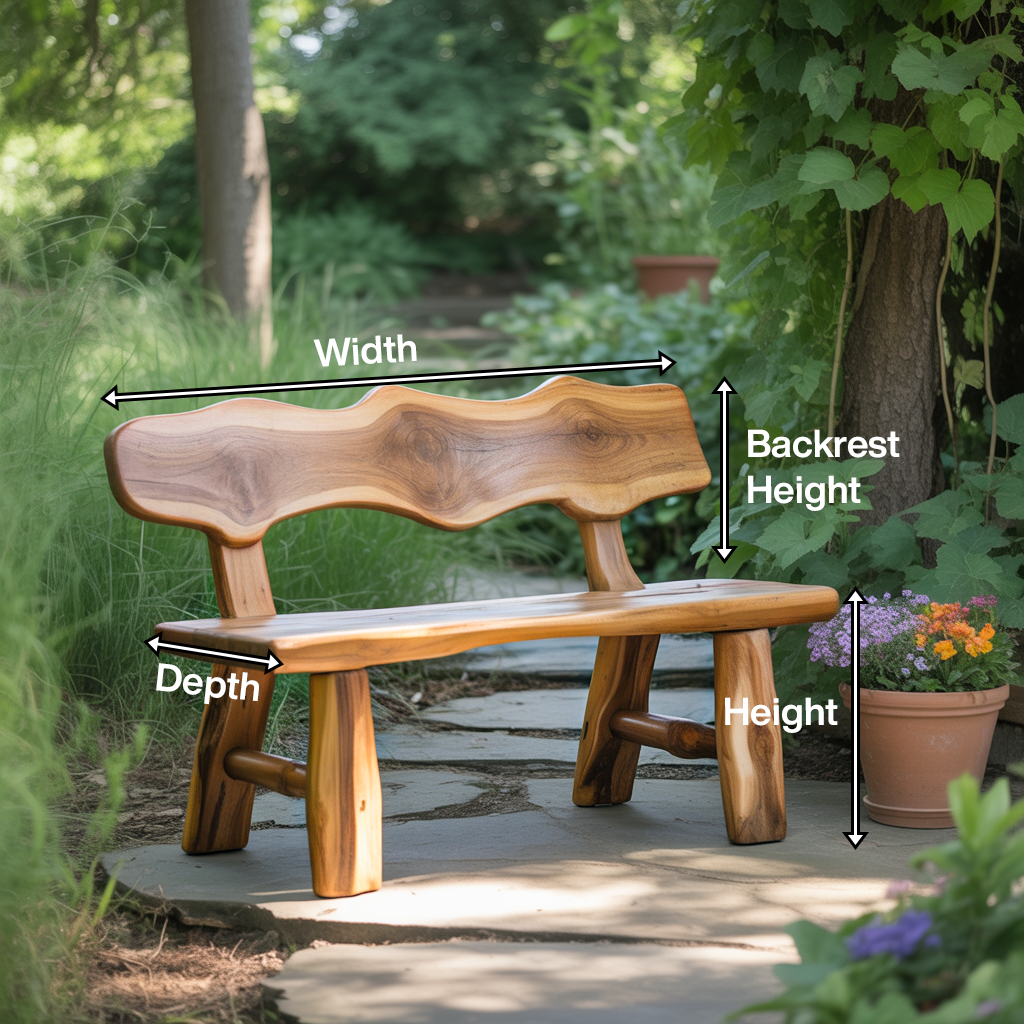 Rustic Garden Bench Live Edge Outdoor Seating For Patio Courtyard And Backyard - view 8 of 8
