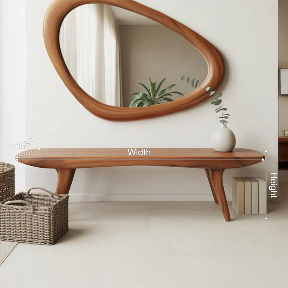 Curved Minimalist Organic Bench For Entryway Bedroom And Living Room - view 8 of 8
