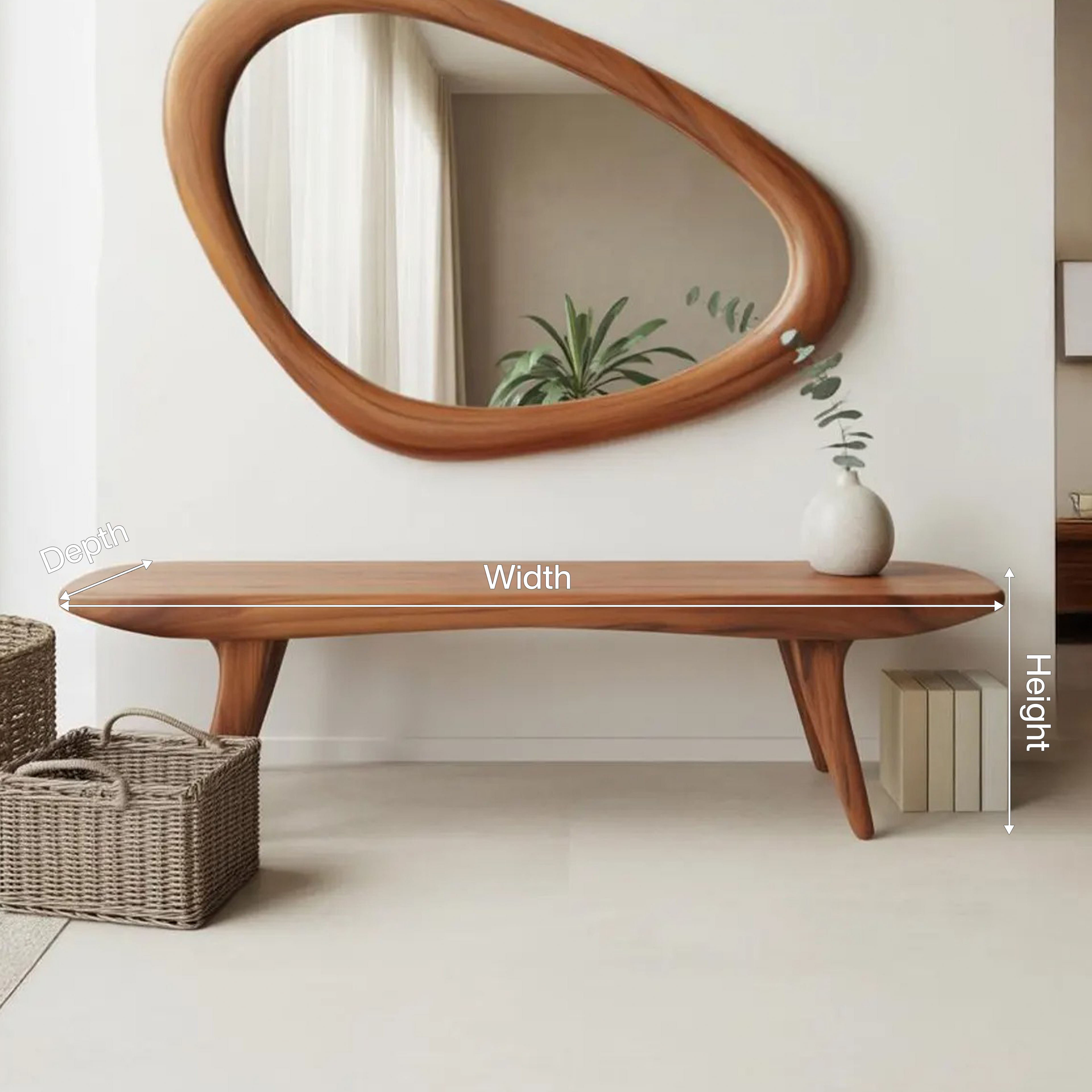 Curved Minimalist Organic Bench For Entryway Bedroom And Living Room - view 8 of 8