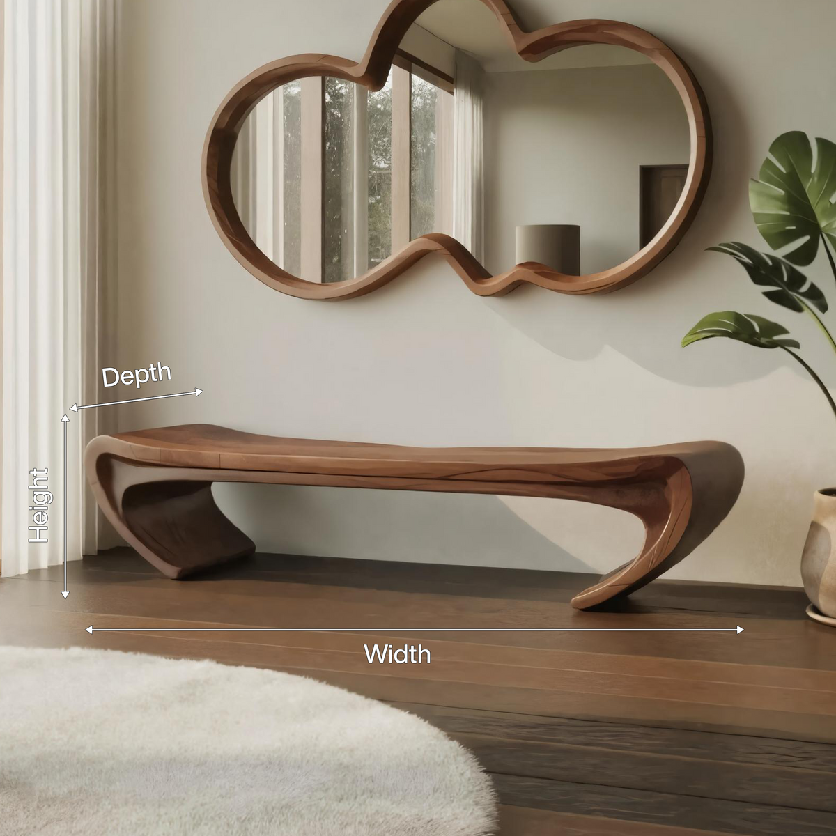 Modern Sculptural Wood Bench For Entryway Or Living Room - view 8 of 8