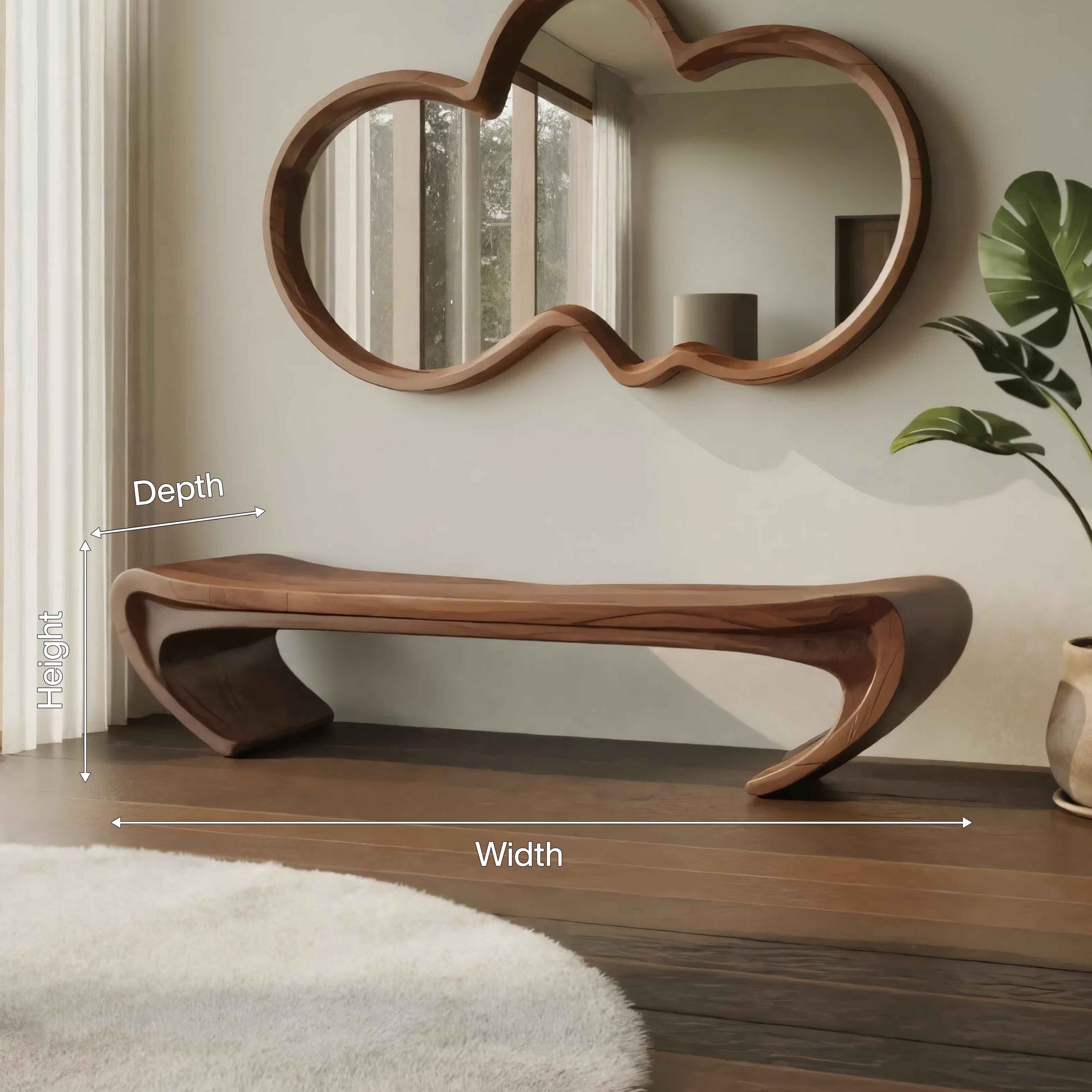 Modern Sculptural Wood Bench For Entryway Or Living Room - view 8 of 8