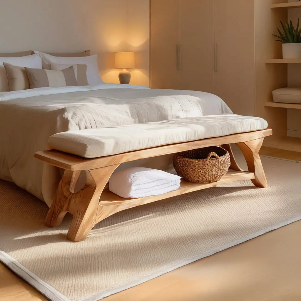 Modern Sculpted Wood Bench For Bedroom Interior Styling - view 1 of 7