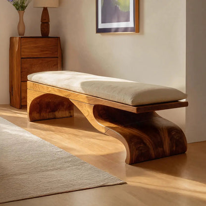 Modern Sculptural Wooden Bench For Bedroom Decor - view 1 of 7
