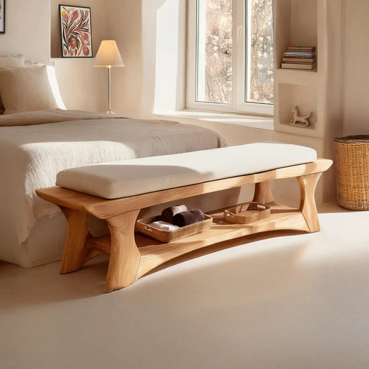 Mid Century Solid Wood Bench For Bedroom Accent - view 1 of 7