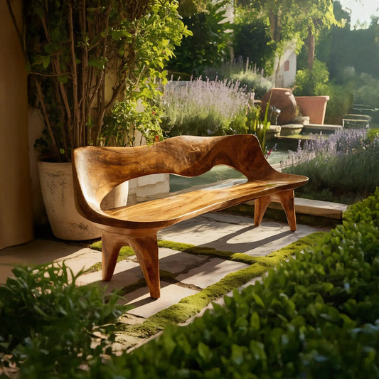 Handcrafted Curved Wood Bench For Outdoor Furniture Styling - view 1 of 7
