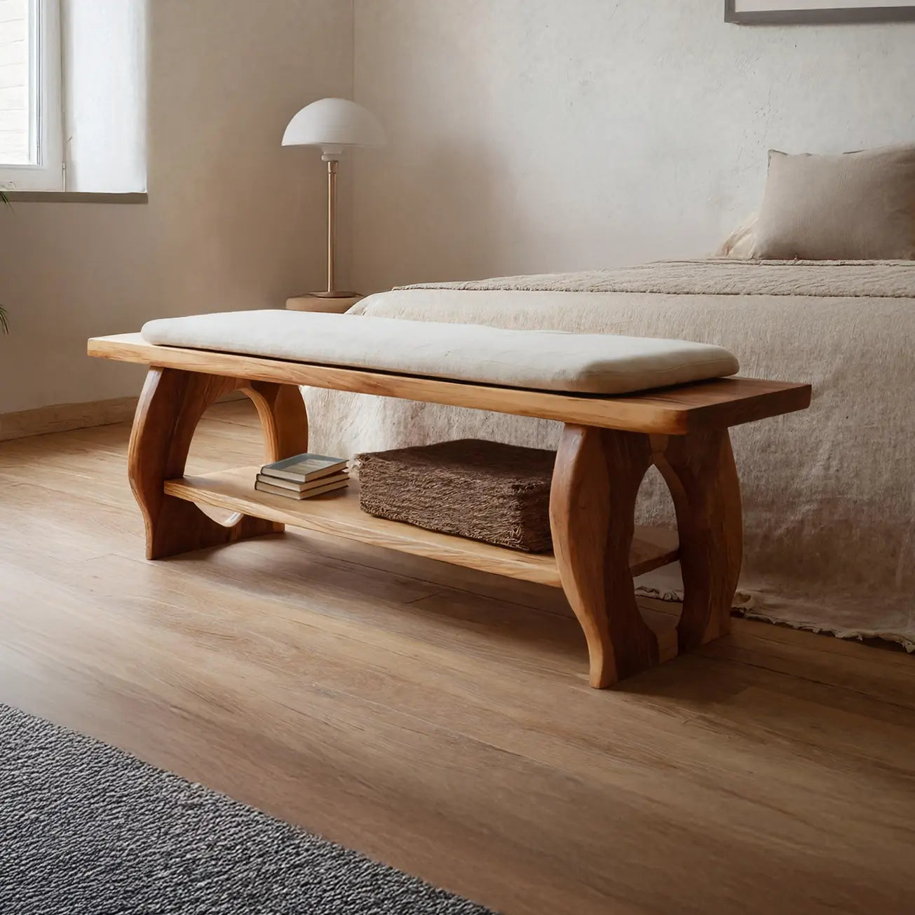Artisan Curved Wood Bench For Modern Bedroom Design - view 1 of 7