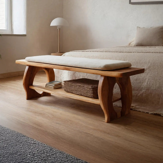 Artisan Curved Wood Bench For Modern Bedroom Design - view 1 of 7
