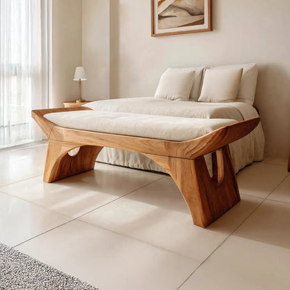 Farmhouse Wooden Bench With Shelf For Bedroom Setup - view 1 of 7