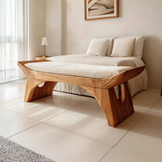 Farmhouse Wooden Bench With Shelf For Bedroom Setup - view 1 of 7