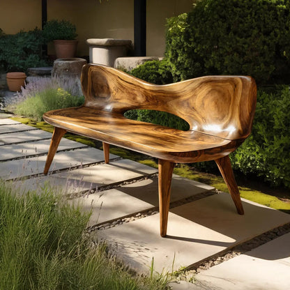 Mid Century Artistic Wooden Bench For Patio Setup - view 1 of 7