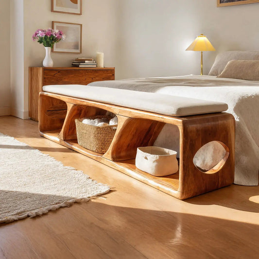 Mid Century Wood Bench For Warm Interior Spaces - view 1 of 7