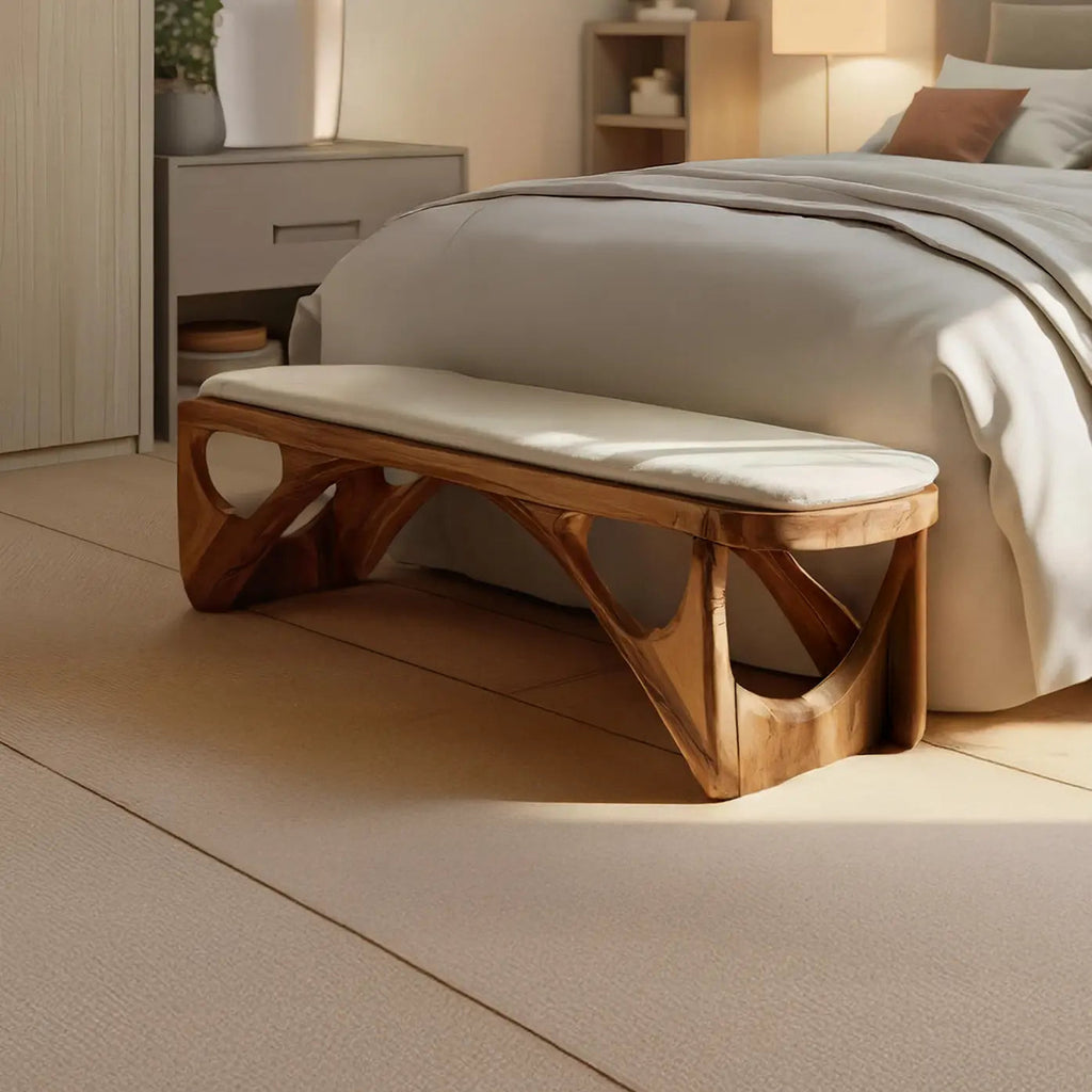 Minimalist Curved Wood Bench For End-of-Bed Design - view 1 of 7