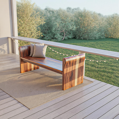 Contemporary Wood Bench With Rounded Armrests For Porch Or Garden - view 1 of 8