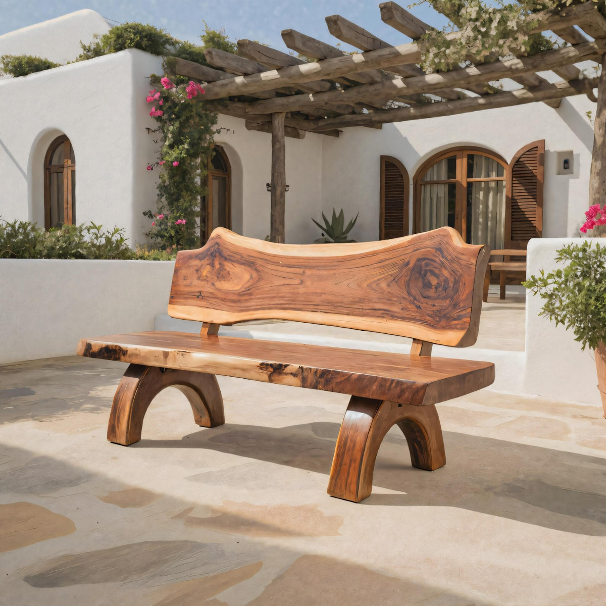 Rustic Live Edge Bench With Backrest For Patio Garden Courtyard - view 1 of 8
