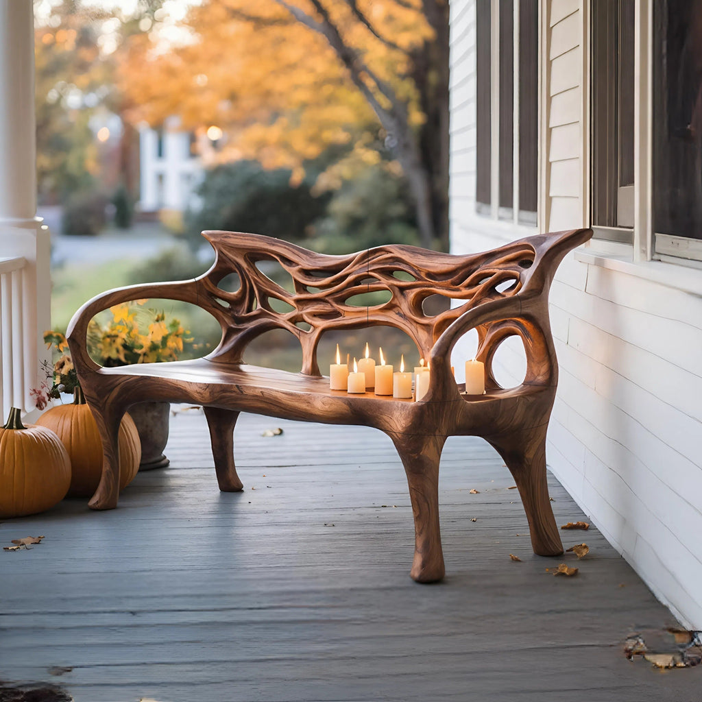 Mid Century Solid Wood Halloween Bench For Outdoor Design - view 1 of 8