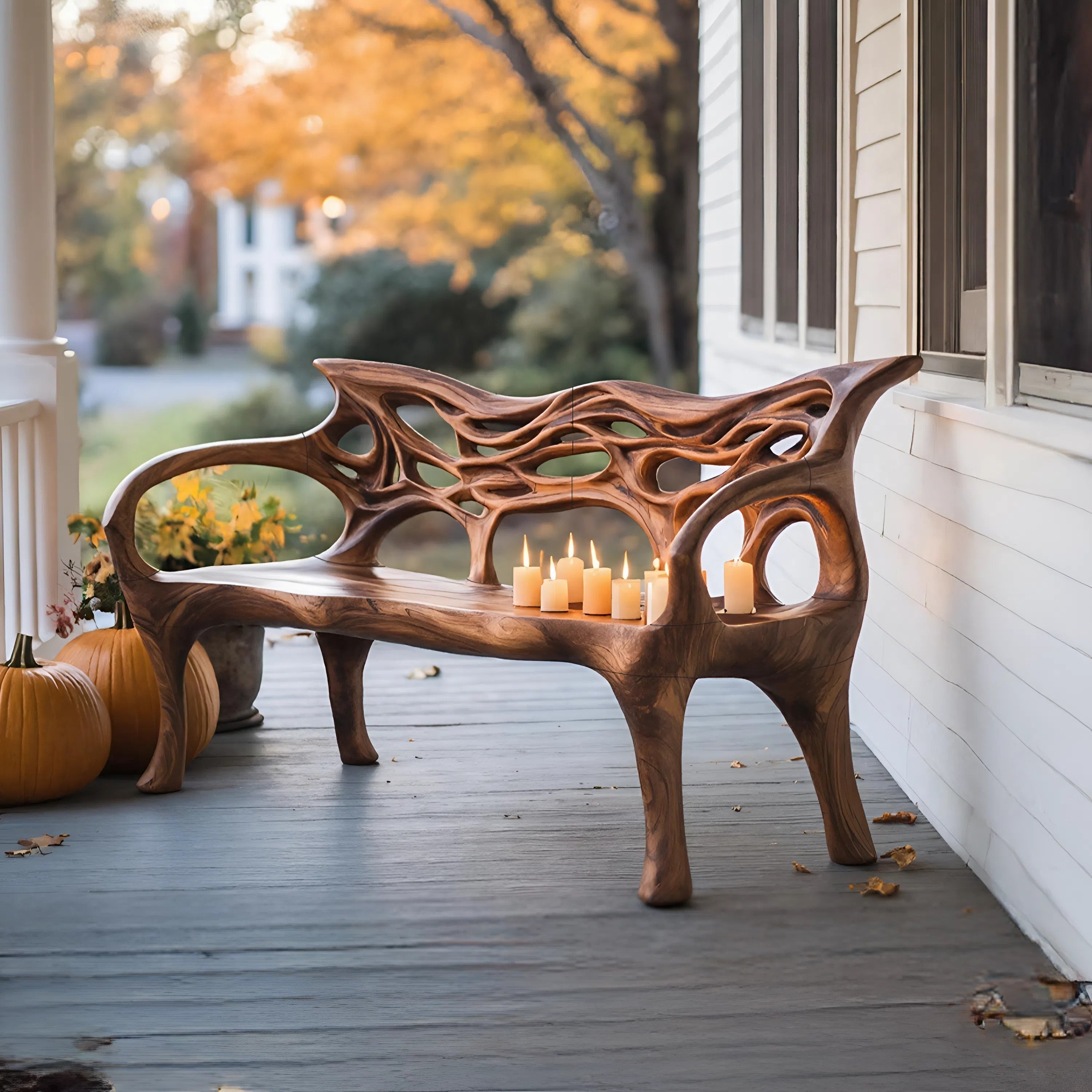 Mid Century Solid Wood Halloween Bench For Outdoor Design - view 1 of 8