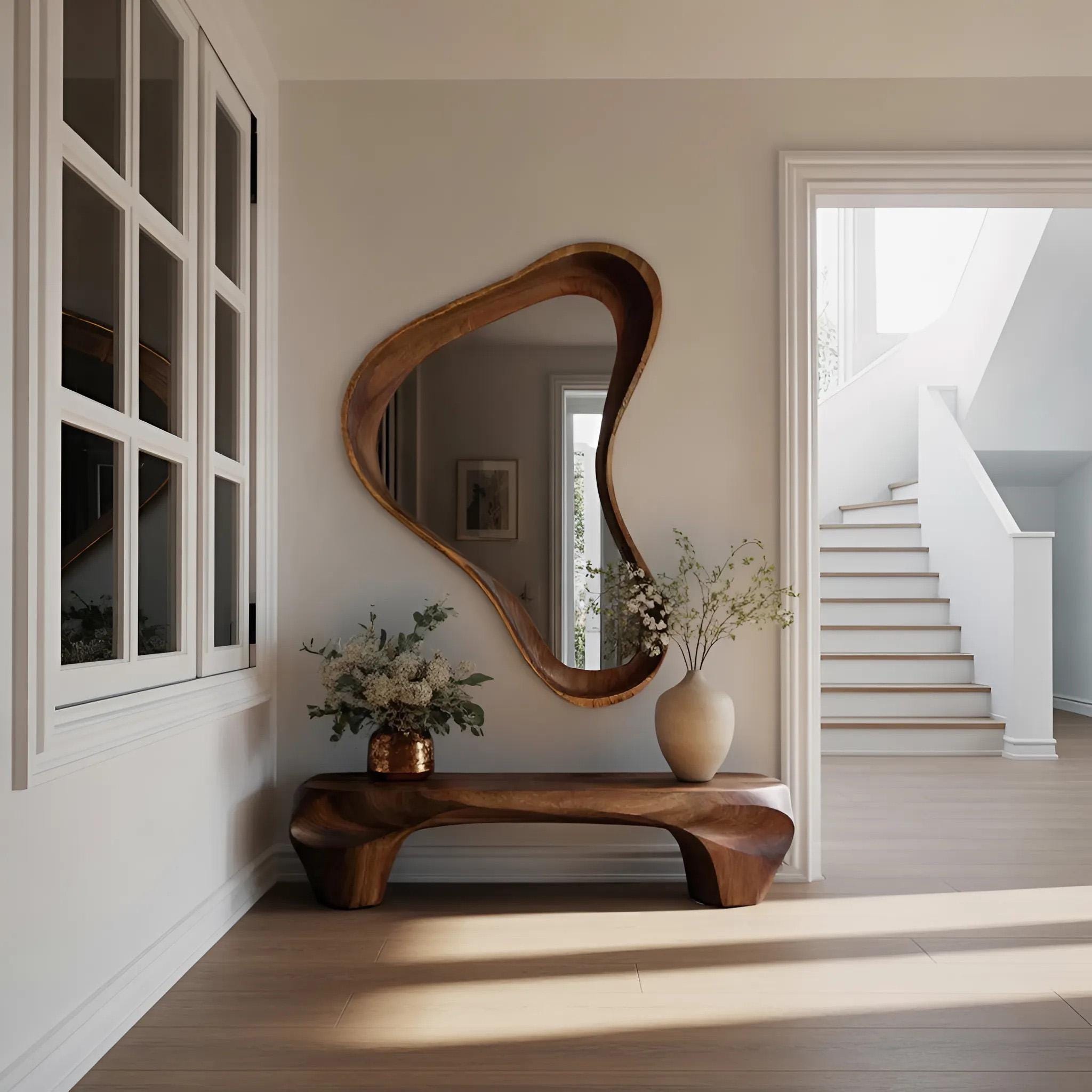 Modern Sculptural Bench And Wall Mirror For Entryway - view 1 of 8