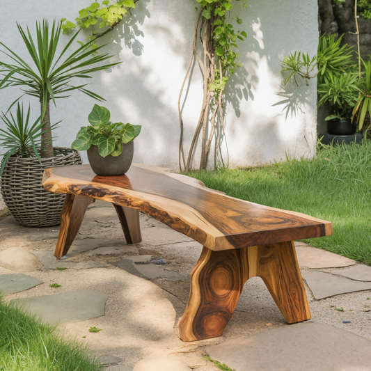 Rustic Live Edge Wooden Bench For Patio Or Garden - view 1 of 8